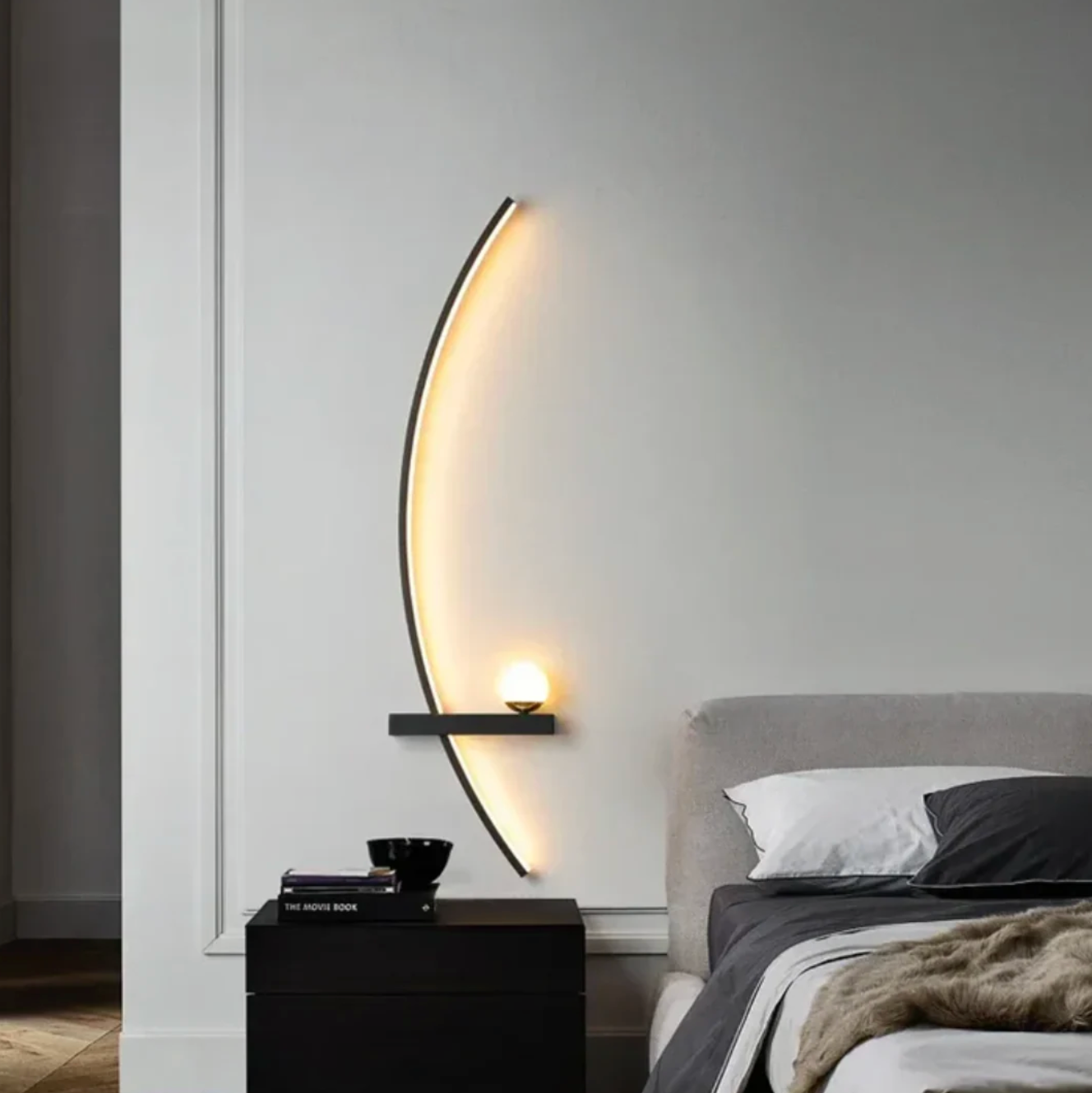 Modern semicircular LED wall sconce with shelf – designer decorative lighting 1
