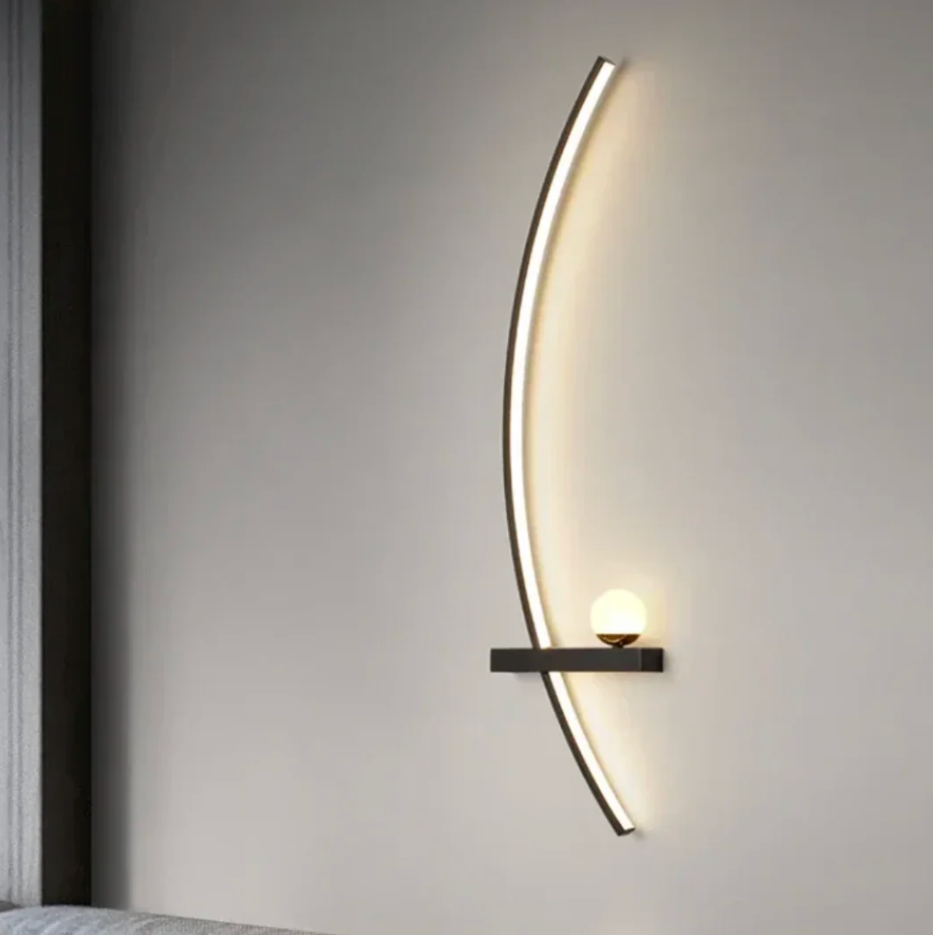 Modern semicircular LED wall sconce with shelf – designer decorative lighting 4