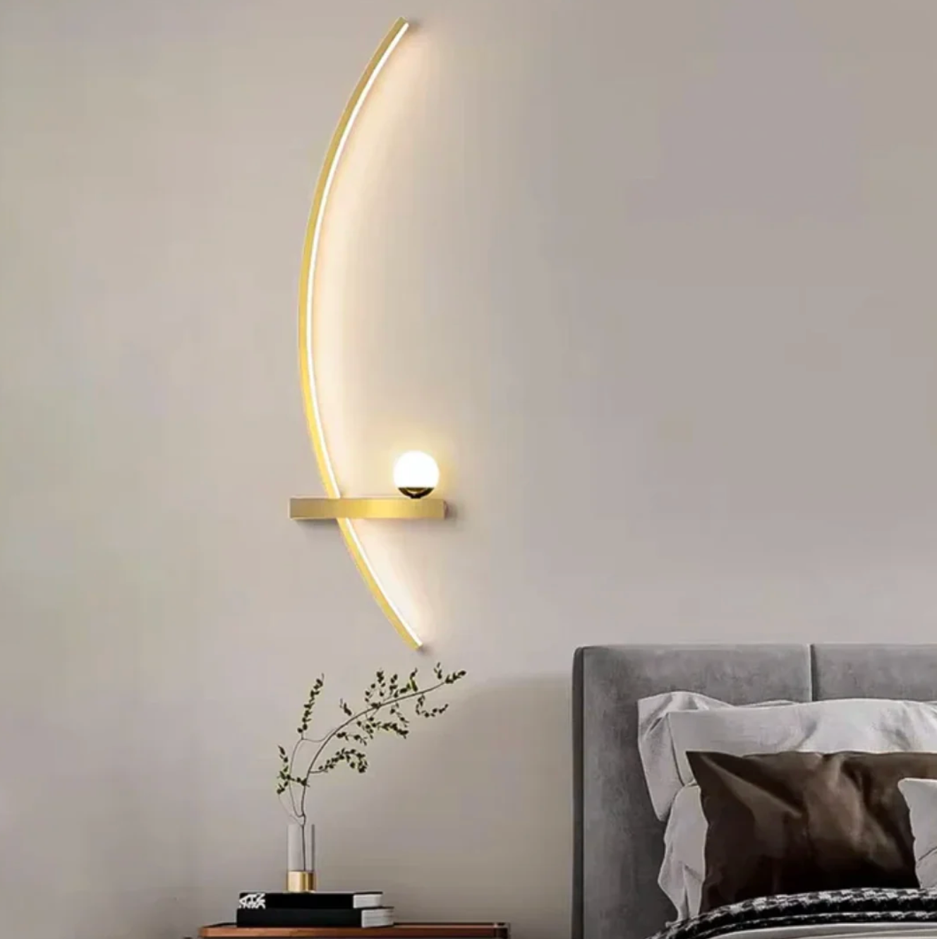 Modern semicircular LED wall sconce with shelf – designer decorative lighting 5