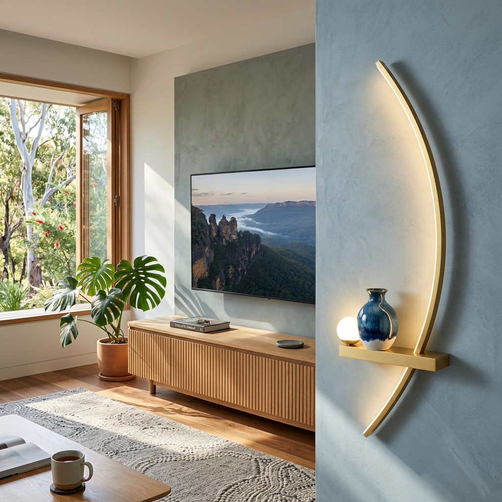 Elara Haus Sculptural Arc LED Wall Sconce with Display Shelf