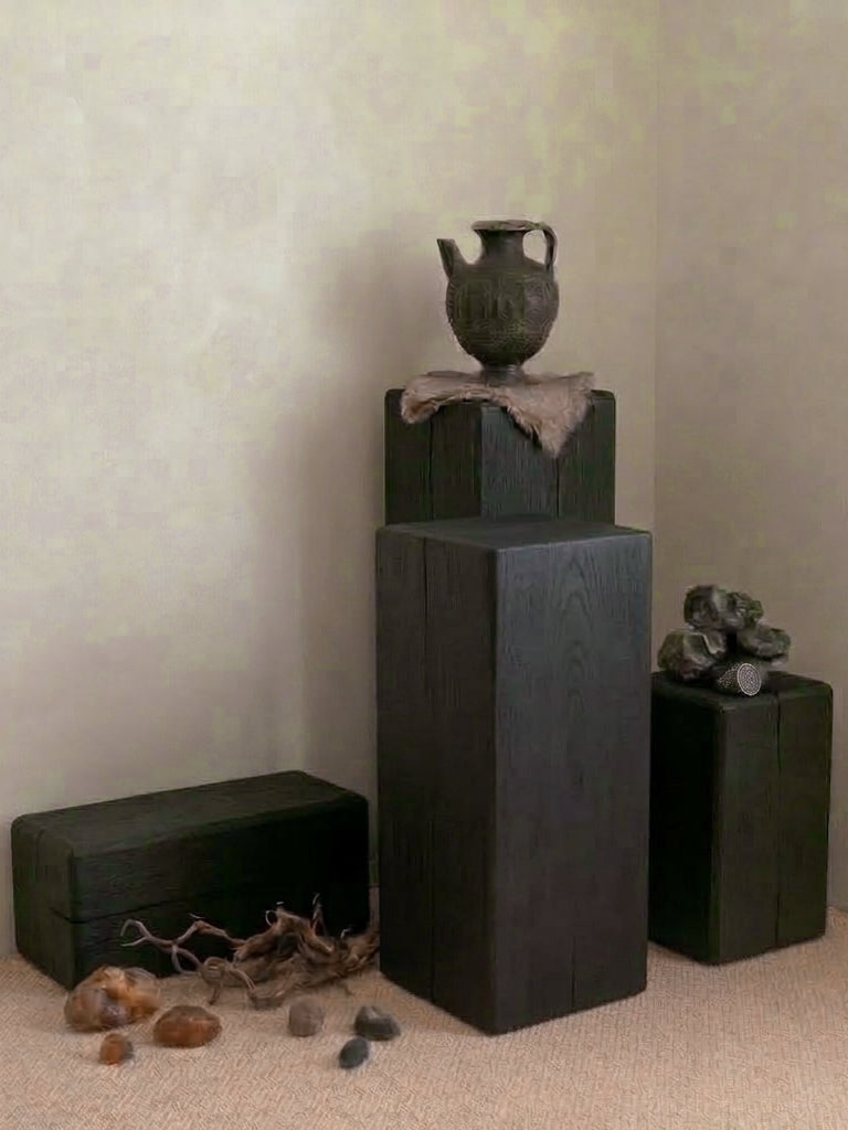 Charcoaled Pedestal Stand - Solid Wood - Display Base for Home Decor, Sculptures, or Plants 0