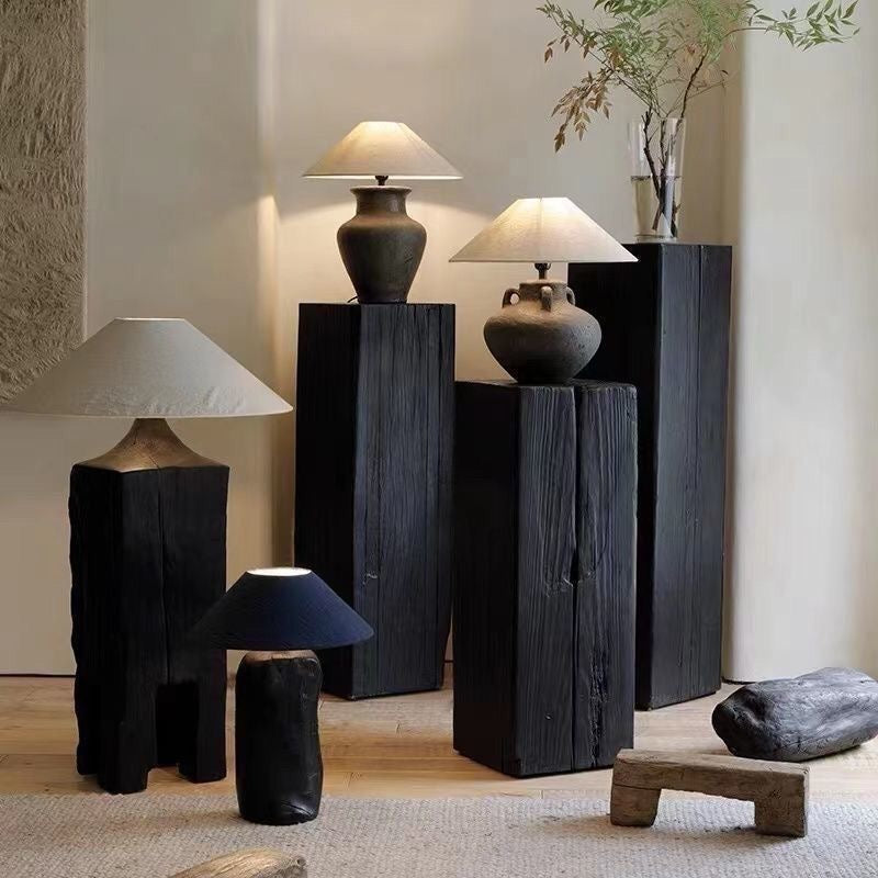 Charcoaled Pedestal Stand - Solid Wood - Display Base for Home Decor, Sculptures, or Plants 1