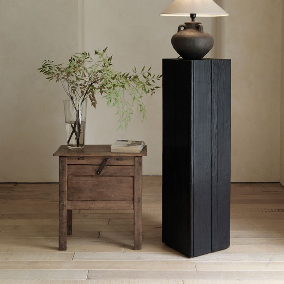 Charcoaled Pedestal Stand - Solid Wood - Display Base for Home Decor, Sculptures, or Plants 2