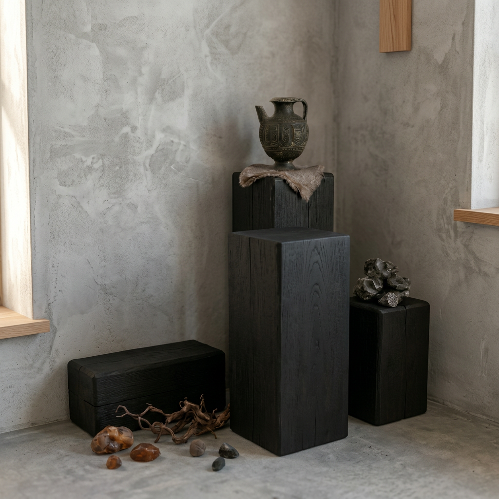 Elara Haus Sculptural Charred Timber Pedestal Stand