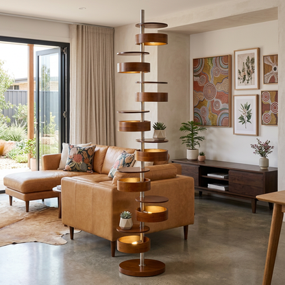 Elara Haus Sculptural Flow Tiered Timber Floor Lamp