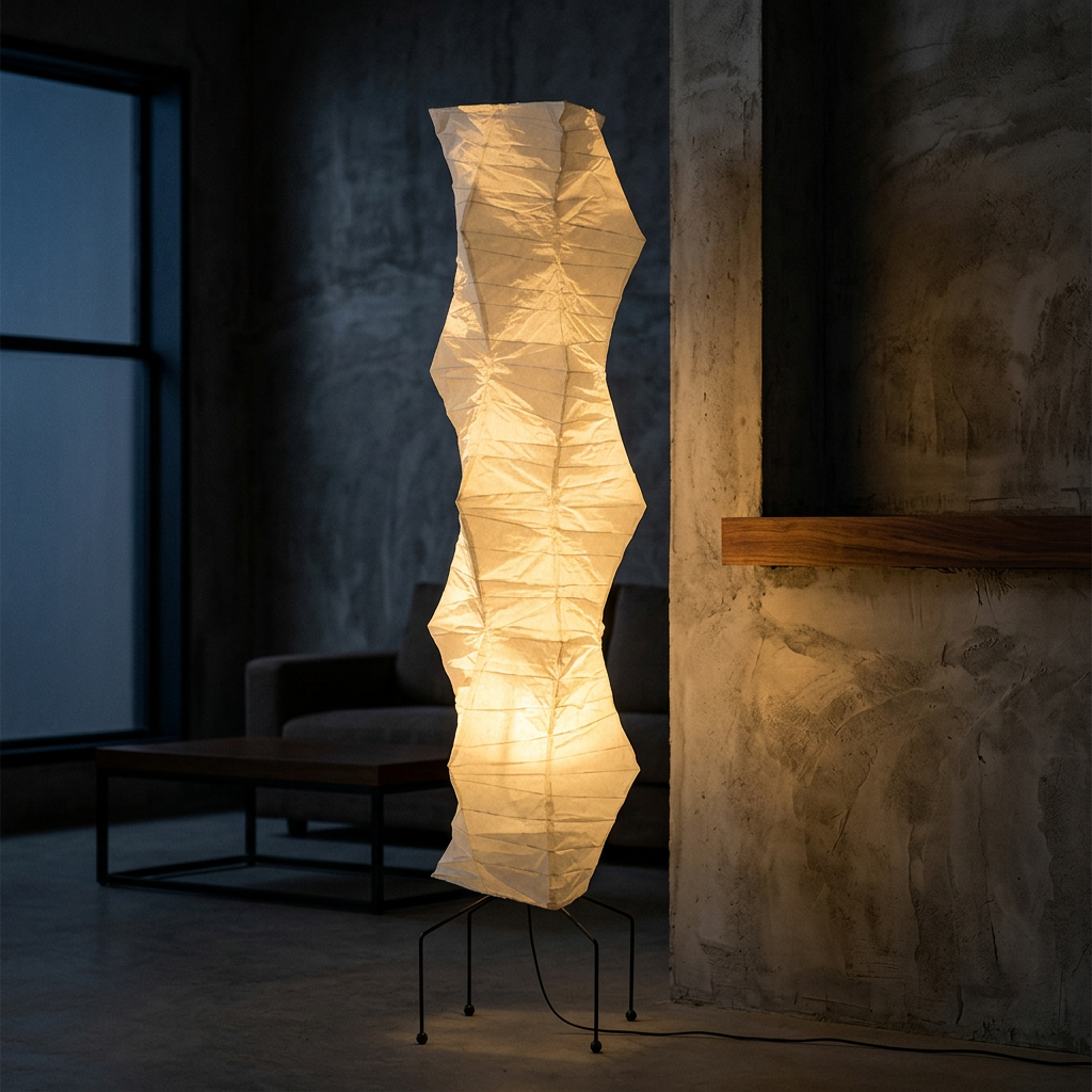 Elara Haus Sculptural Rice Paper Wabi-Sabi Floor Lamp