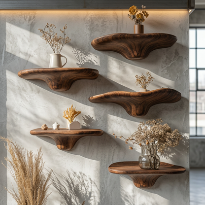 Elara Haus Sculptural Timber Mushroom Floating Shelf