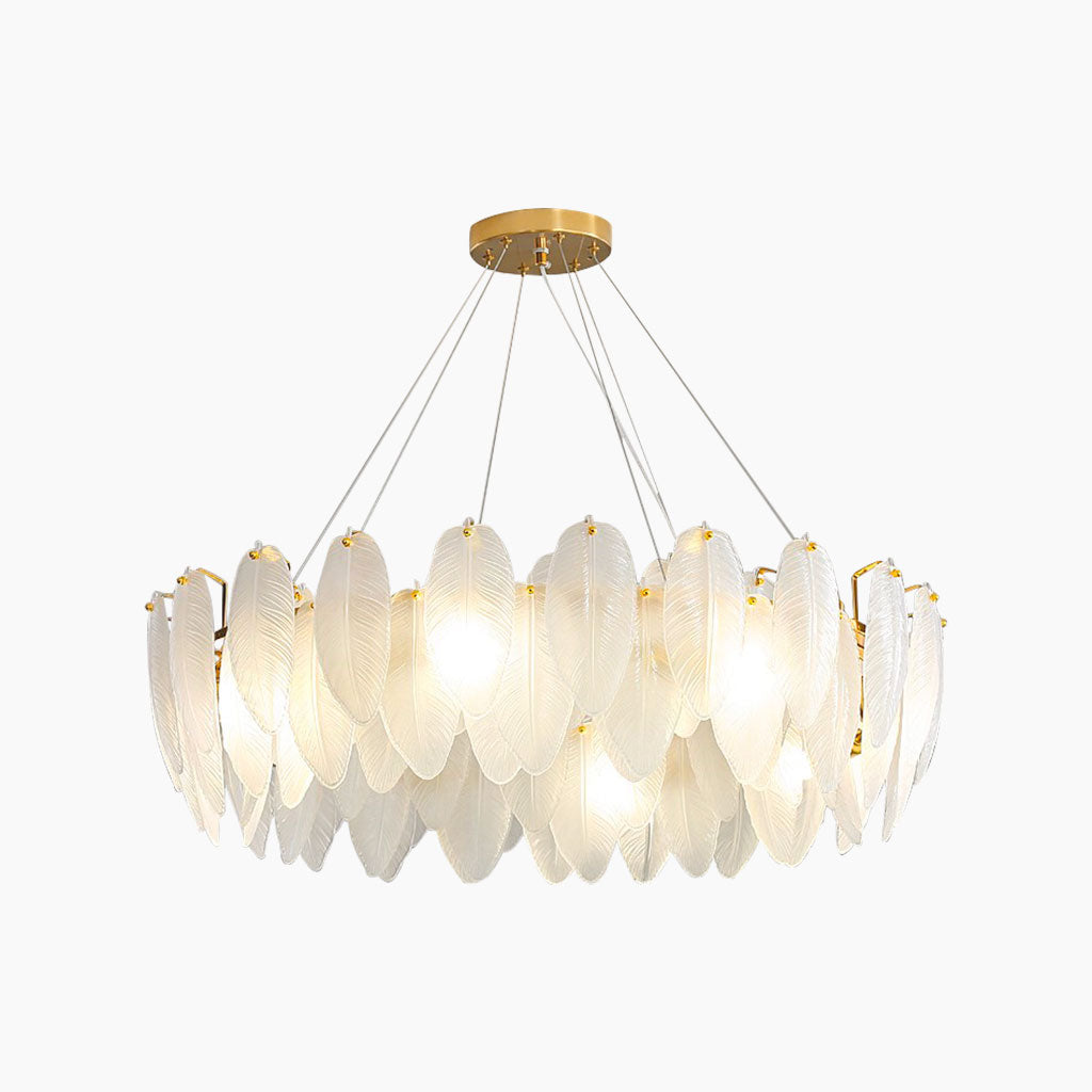 Chandelier Luxury Glass Feather Round / Rectangular, Gold & White 1