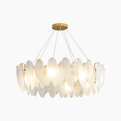 Chandelier Luxury Glass Feather Round / Rectangular, Gold & White 1