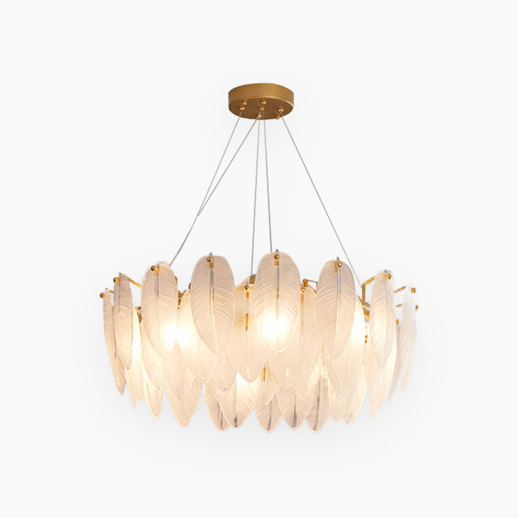 Chandelier Luxury Glass Feather Round / Rectangular, Gold & White 0