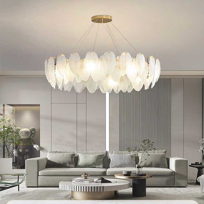 Chandelier Luxury Glass Feather Round / Rectangular, Gold & White 2
