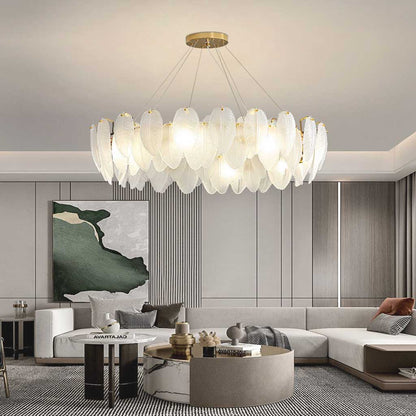 Chandelier Luxury Glass Feather Round / Rectangular, Gold & White 3