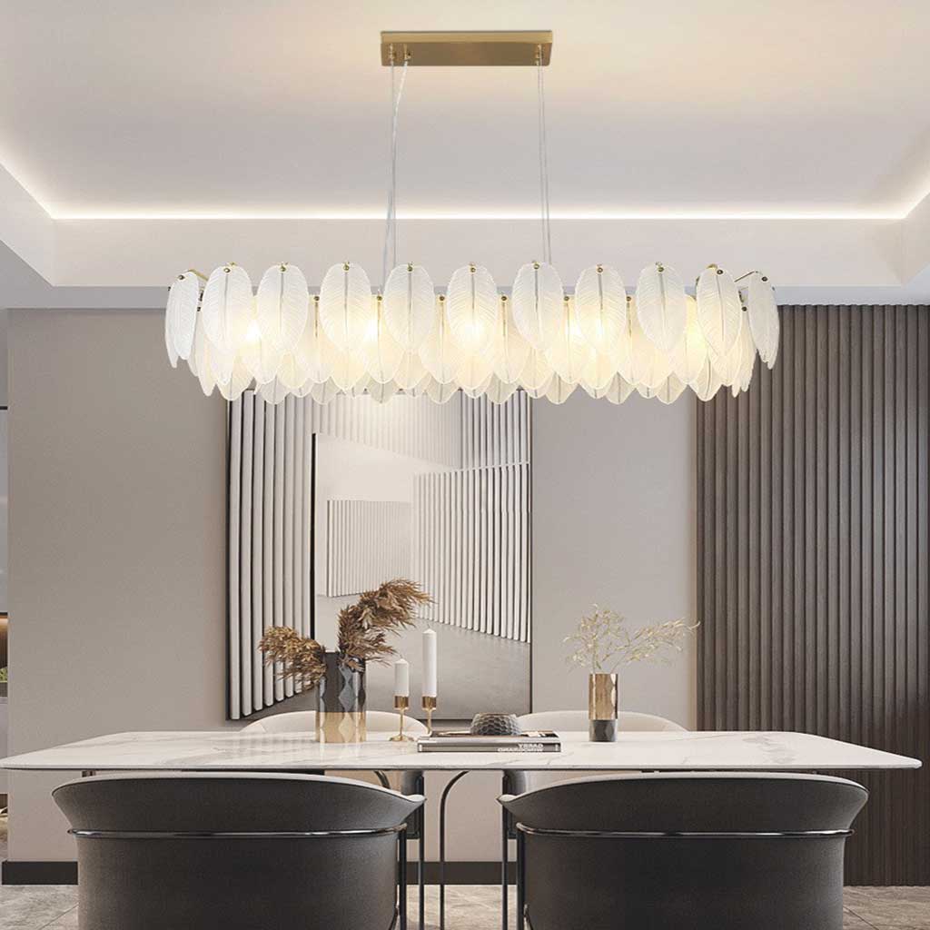 Chandelier Luxury Glass Feather Round / Rectangular, Gold & White 4