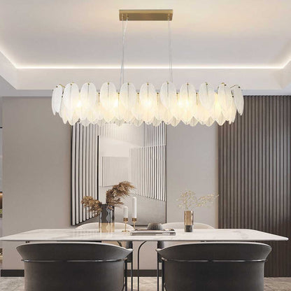 Chandelier Luxury Glass Feather Round / Rectangular, Gold & White 4