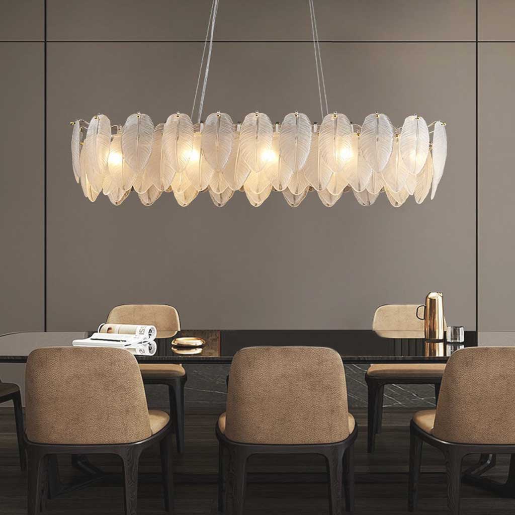 Chandelier Luxury Glass Feather Round / Rectangular, Gold & White 5