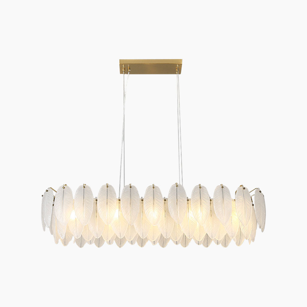 Chandelier Luxury Glass Feather Round / Rectangular, Gold & White 6