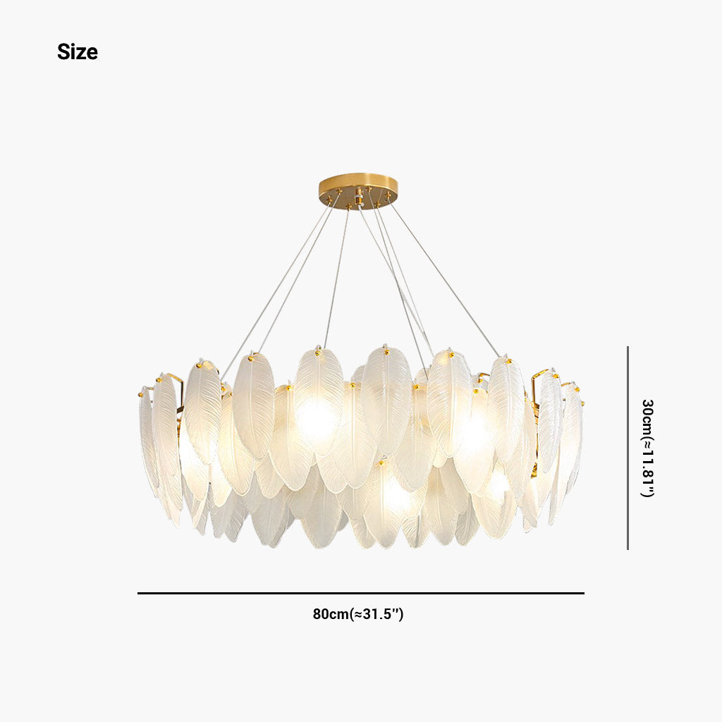 Chandelier Luxury Glass Feather Round / Rectangular, Gold & White 7