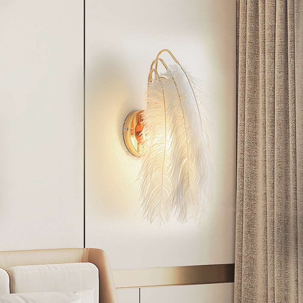 Ostrich Feather Wall Lamp Minimalist, White 1