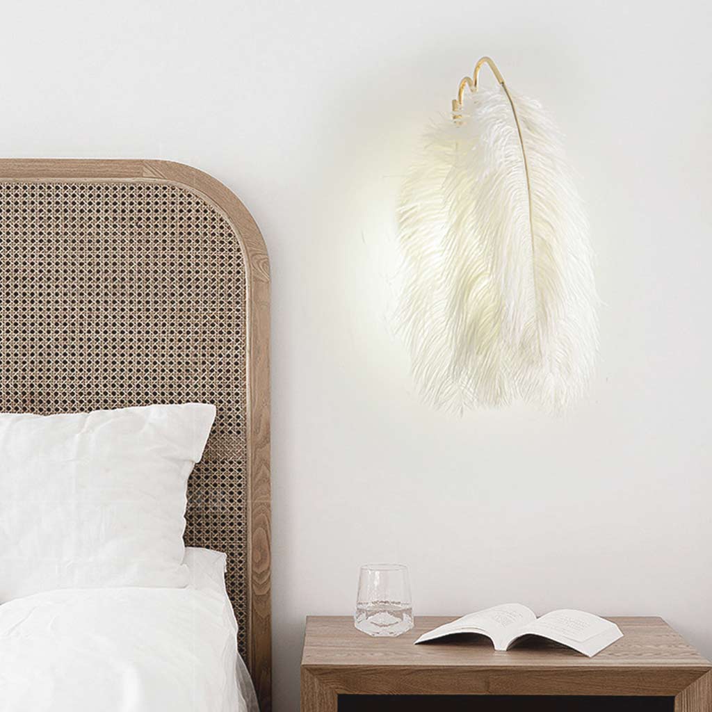 Ostrich Feather Wall Lamp Minimalist, White 2