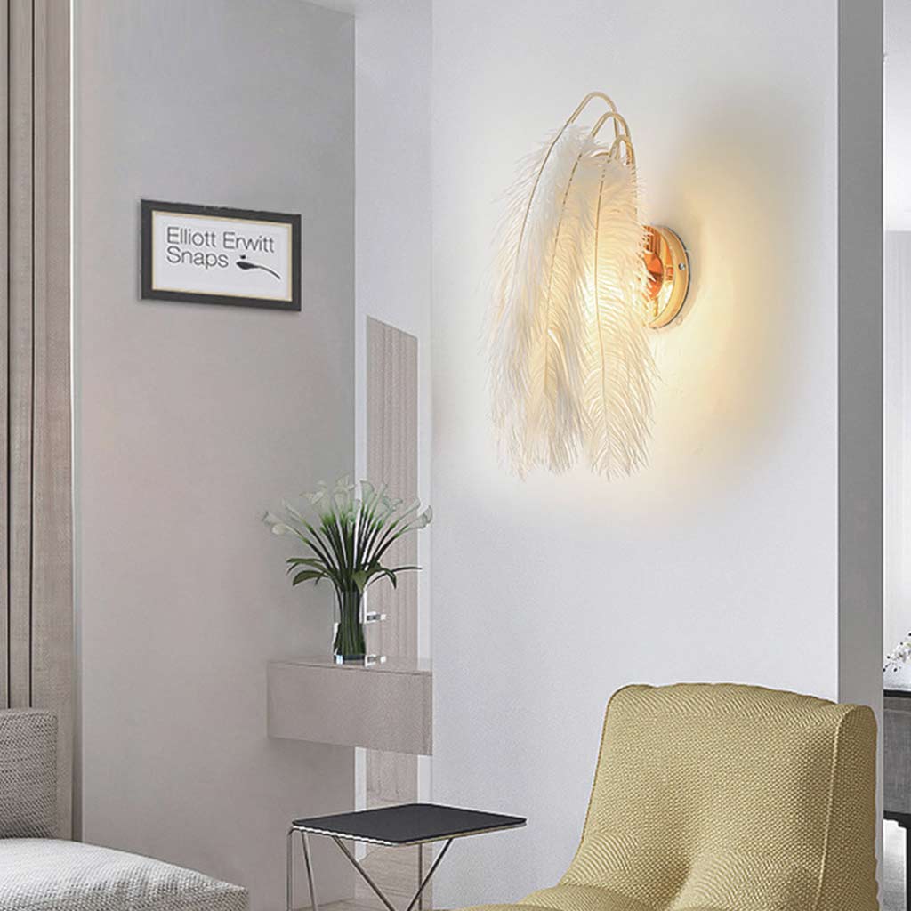 Ostrich Feather Wall Lamp Minimalist, White 3