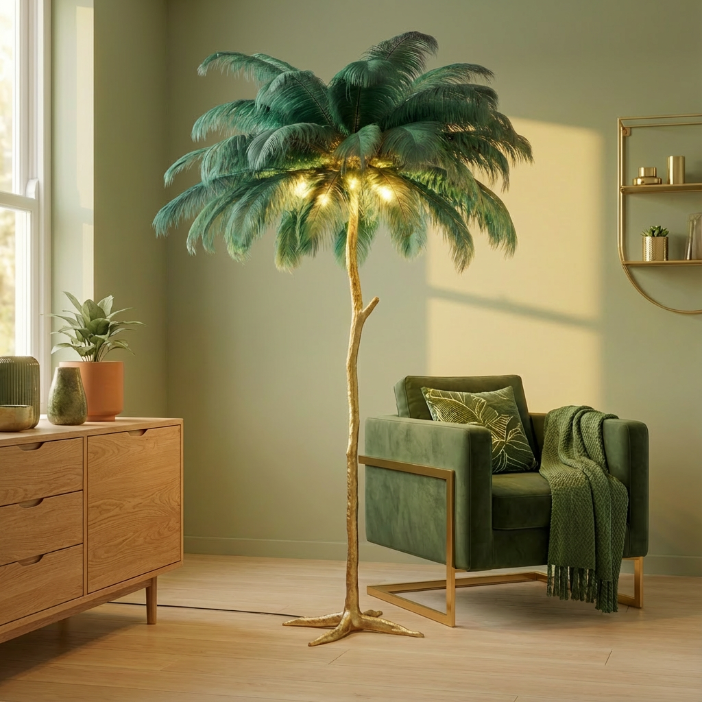 Luxury floor lamp with ostrich feathers, 16 colors/resin 15