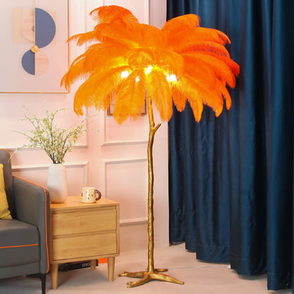 Luxury floor lamp with ostrich feathers, 16 colors/resin 17