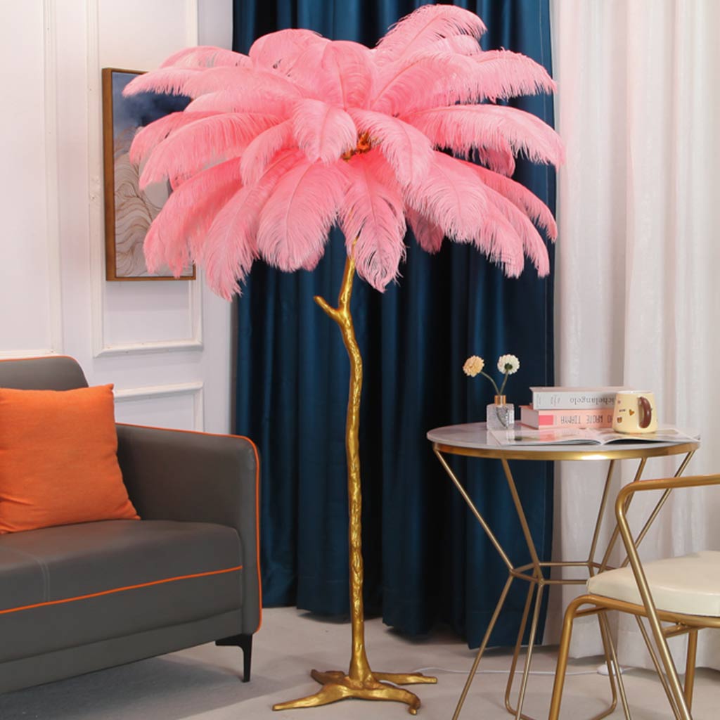 Luxury floor lamp with ostrich feathers, 16 colors/resin 18