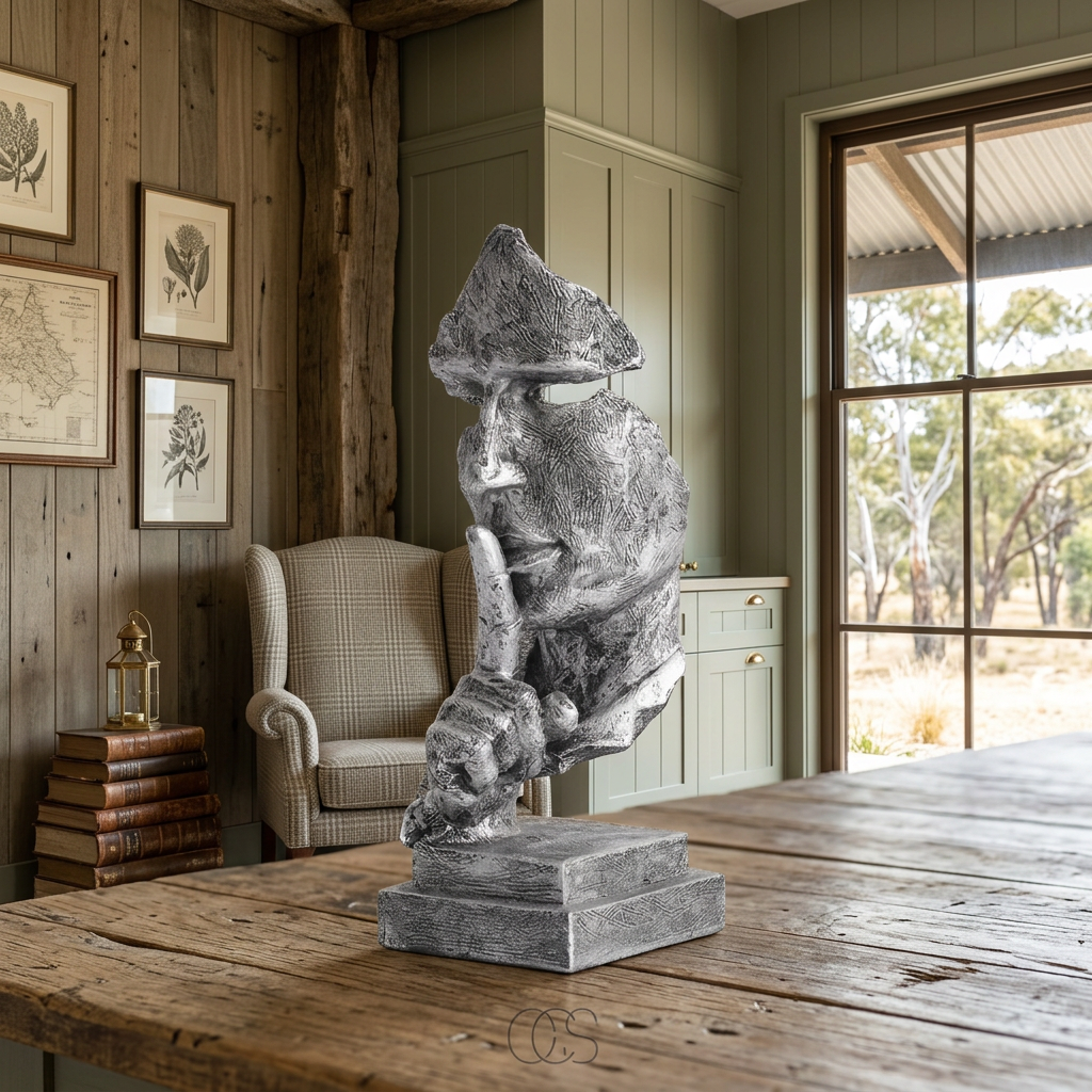 Elara Haus "Silence is Golden" Abstract Face Sculpture – Silver Textured Finish