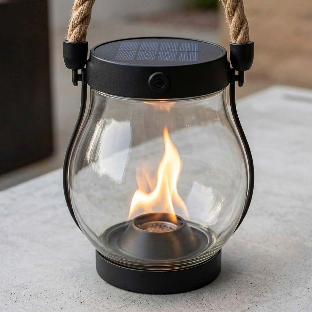 Elara Haus Solar Flame Effect Outdoor Tabletop Lantern