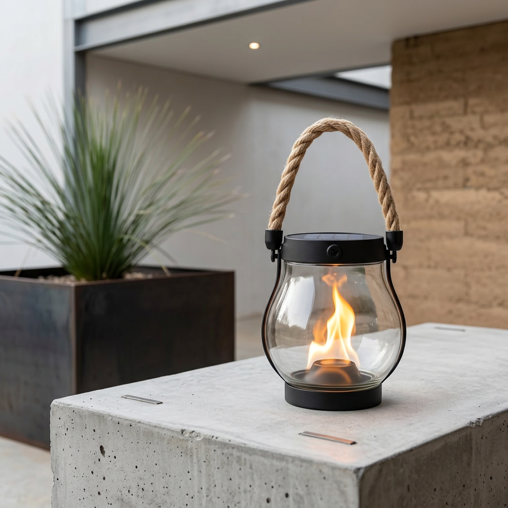 Elara Haus Solar Flame Effect Outdoor Tabletop Lantern
