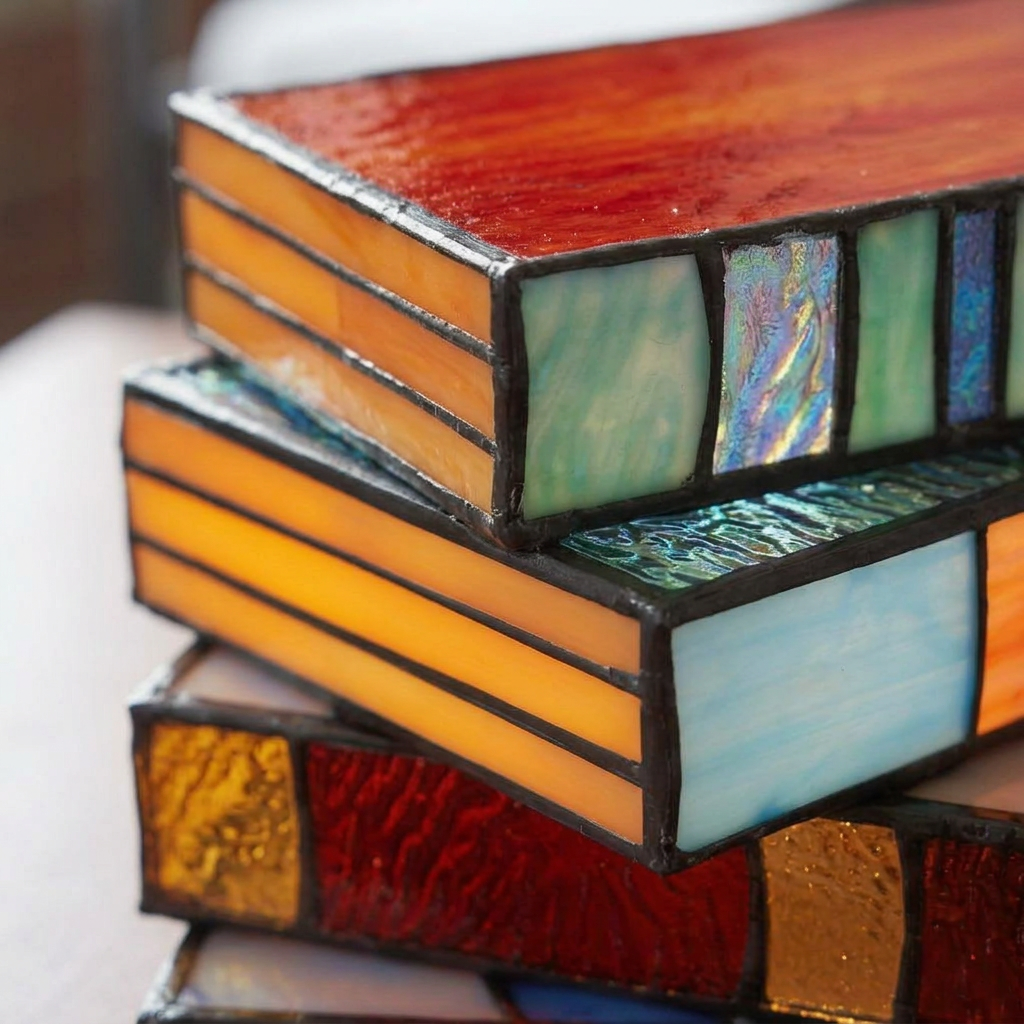 Elara Haus Stained Glass Stacked Books Table Lamp