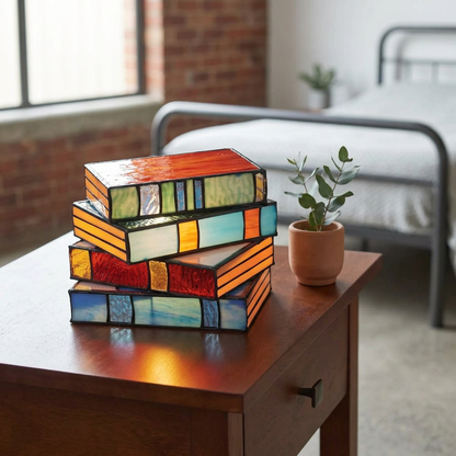 Elara Haus Stained Glass Stacked Books Table Lamp