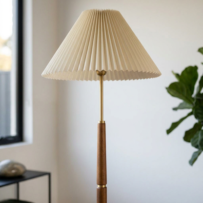 Elara Haus Standing Wood Floor Lamp with Pleated Shade