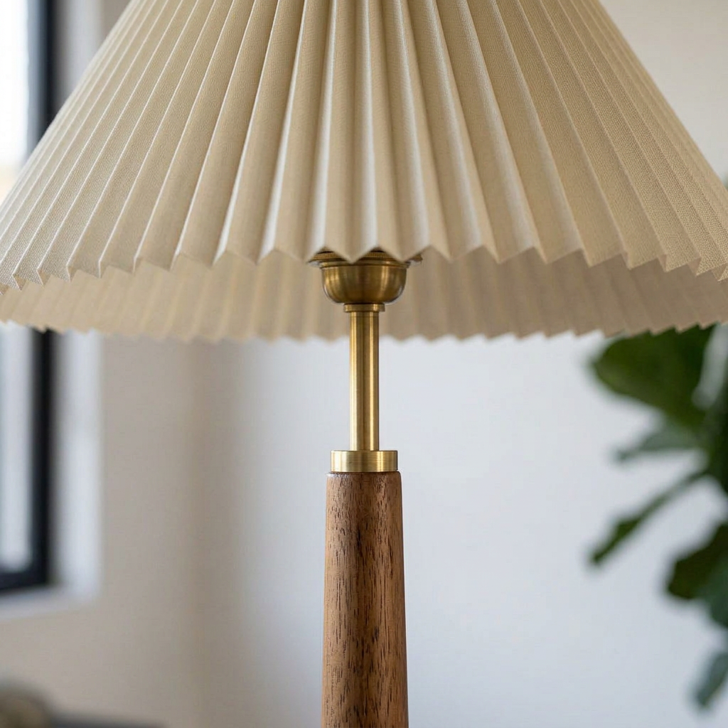 Elara Haus Standing Wood Floor Lamp with Pleated Shade