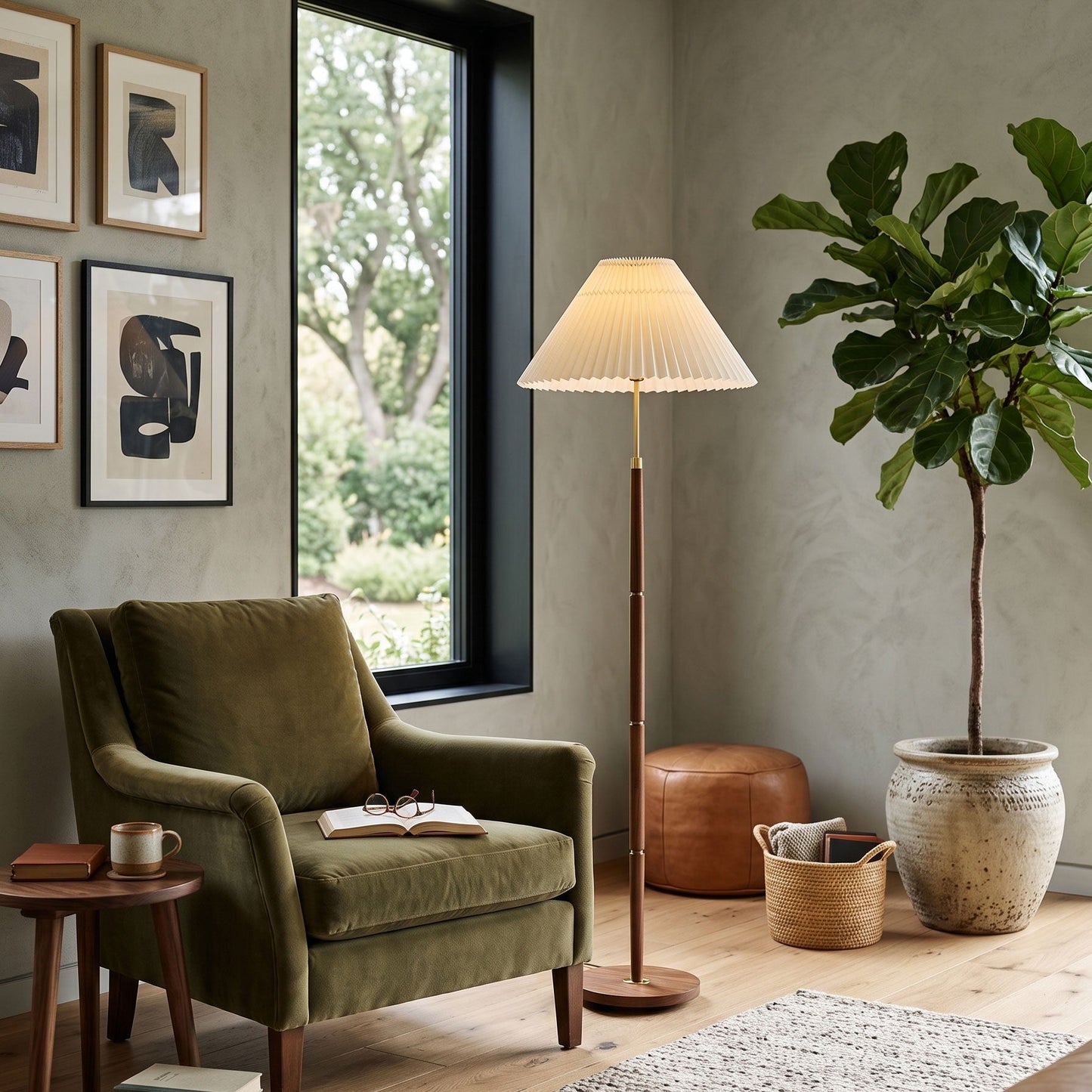 Flynn Pleated Walnut Floor Lamp 2