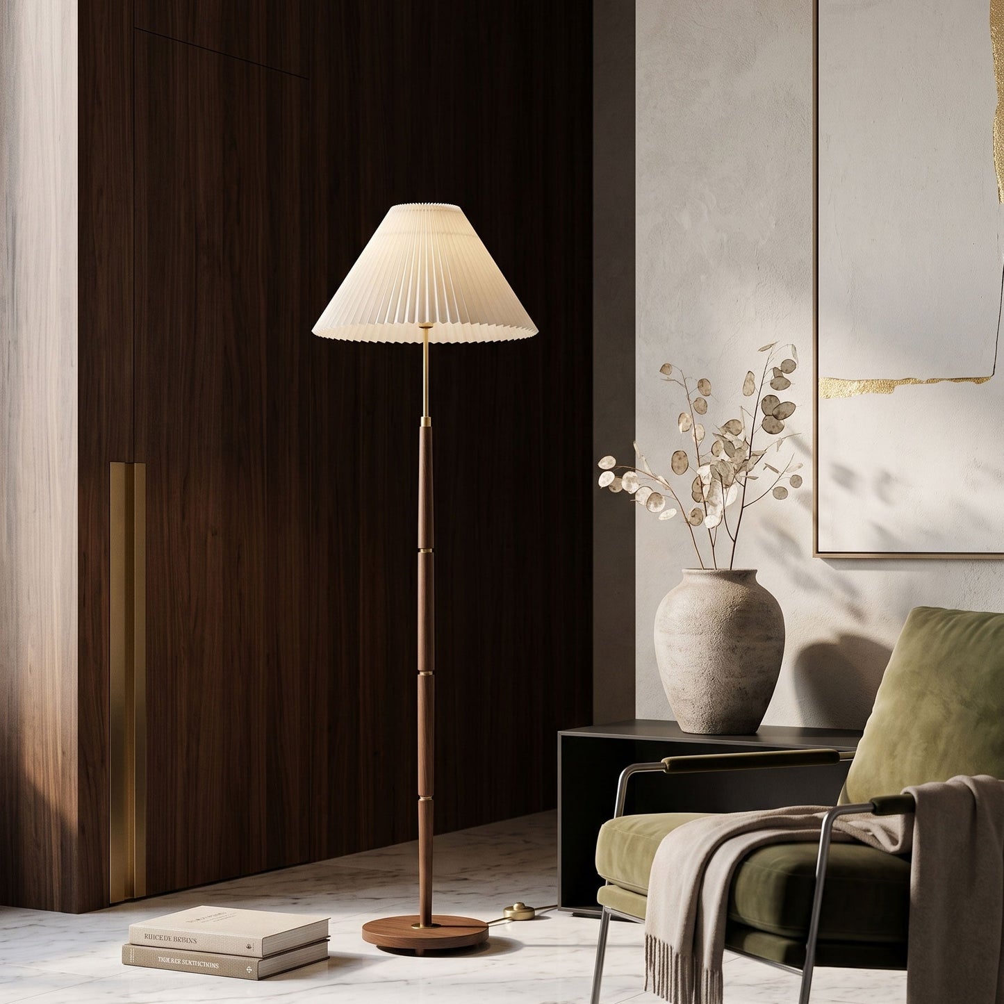 Flynn Pleated Walnut Floor Lamp 3