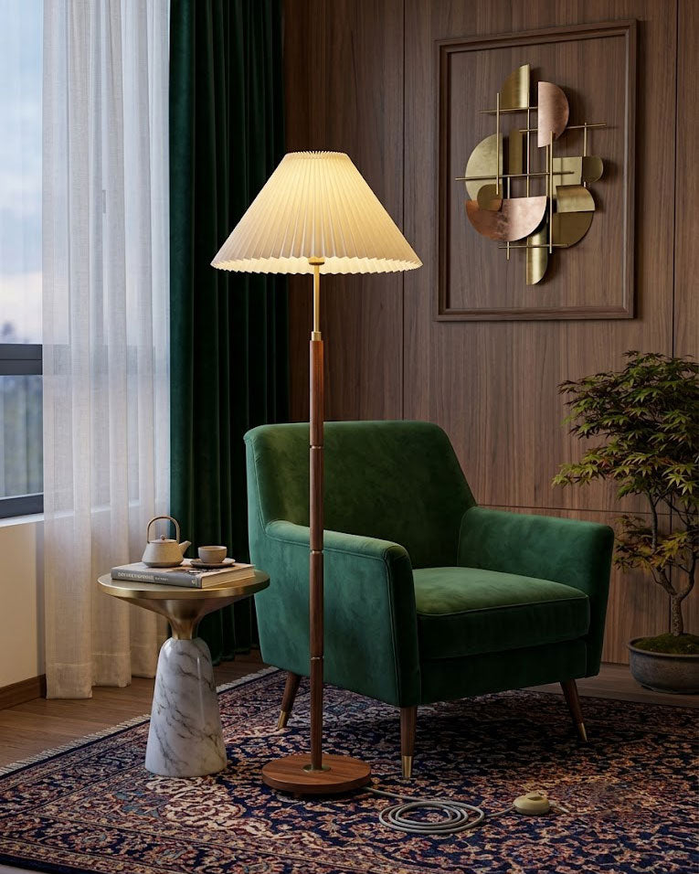 Flynn Pleated Walnut Floor Lamp 4