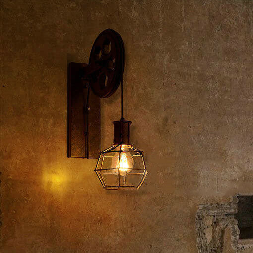 Vintage Industrial Pulley Iron 1-Light Wall Sconce Lamp 6