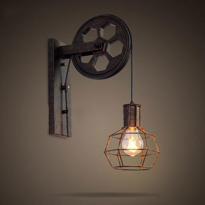 Vintage Industrial Pulley Iron 1-Light Wall Sconce Lamp 8