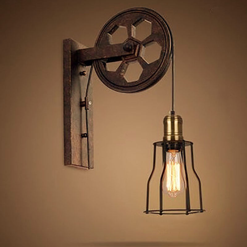 Vintage Industrial Pulley Iron 1-Light Wall Sconce Lamp 9