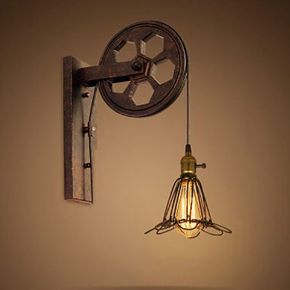 Vintage Industrial Pulley Iron 1-Light Wall Sconce Lamp 10