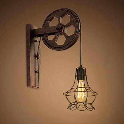 Vintage Industrial Pulley Iron 1-Light Wall Sconce Lamp 13