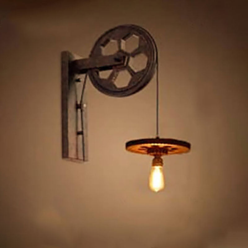 Vintage Industrial Pulley Iron 1-Light Wall Sconce Lamp 15