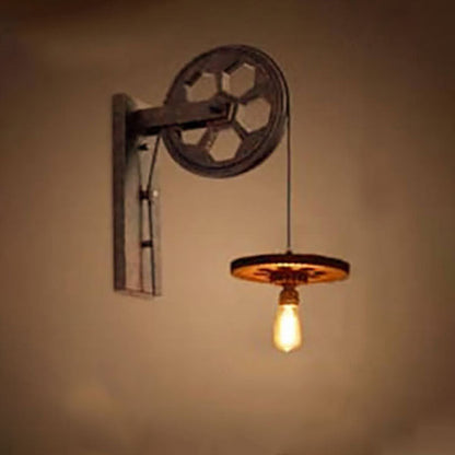 Vintage Industrial Pulley Iron 1-Light Wall Sconce Lamp 15
