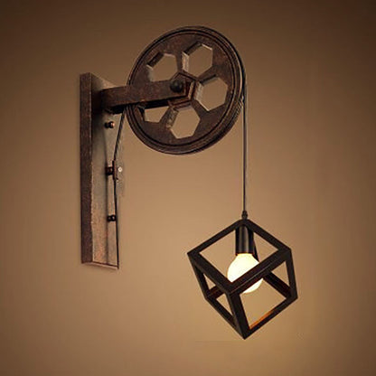 Vintage Industrial Pulley Iron 1-Light Wall Sconce Lamp 17