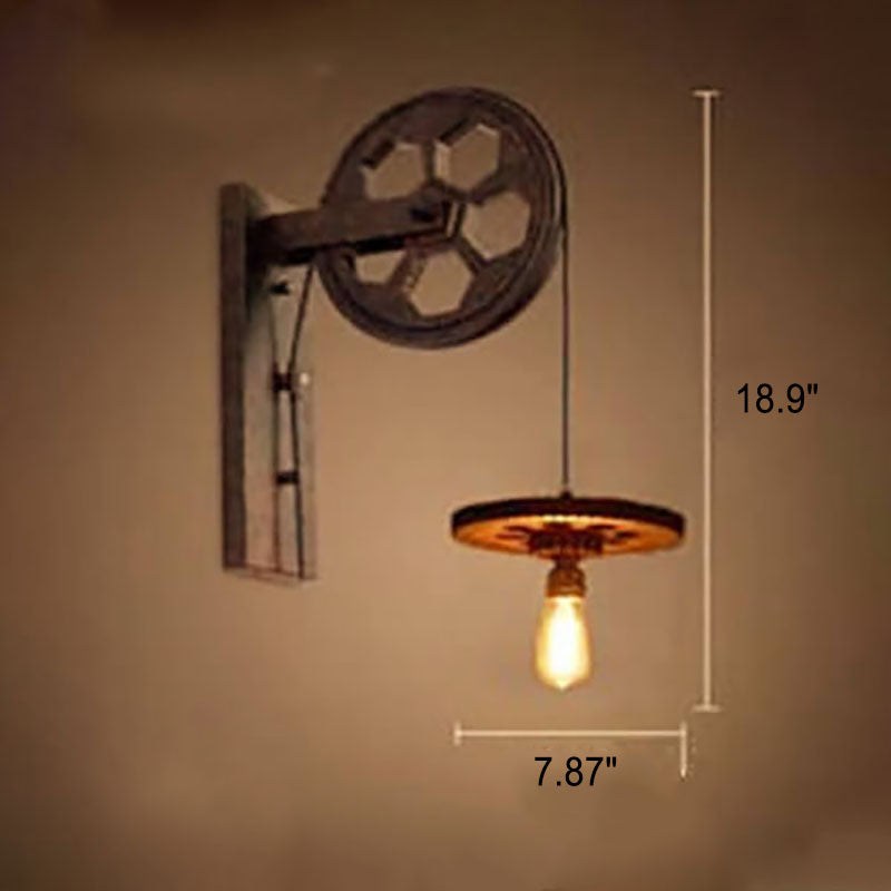 Vintage Industrial Pulley Iron 1-Light Wall Sconce Lamp 3