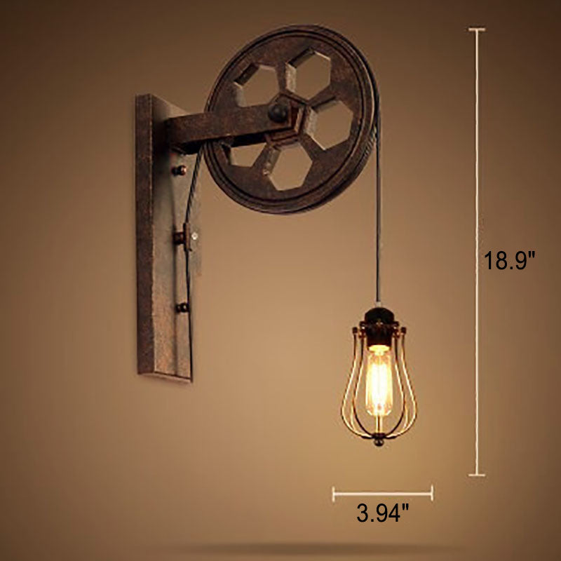 Vintage Industrial Pulley Iron 1-Light Wall Sconce Lamp 5
