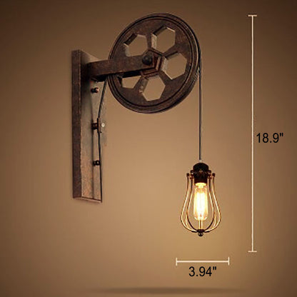 Vintage Industrial Pulley Iron 1-Light Wall Sconce Lamp 5