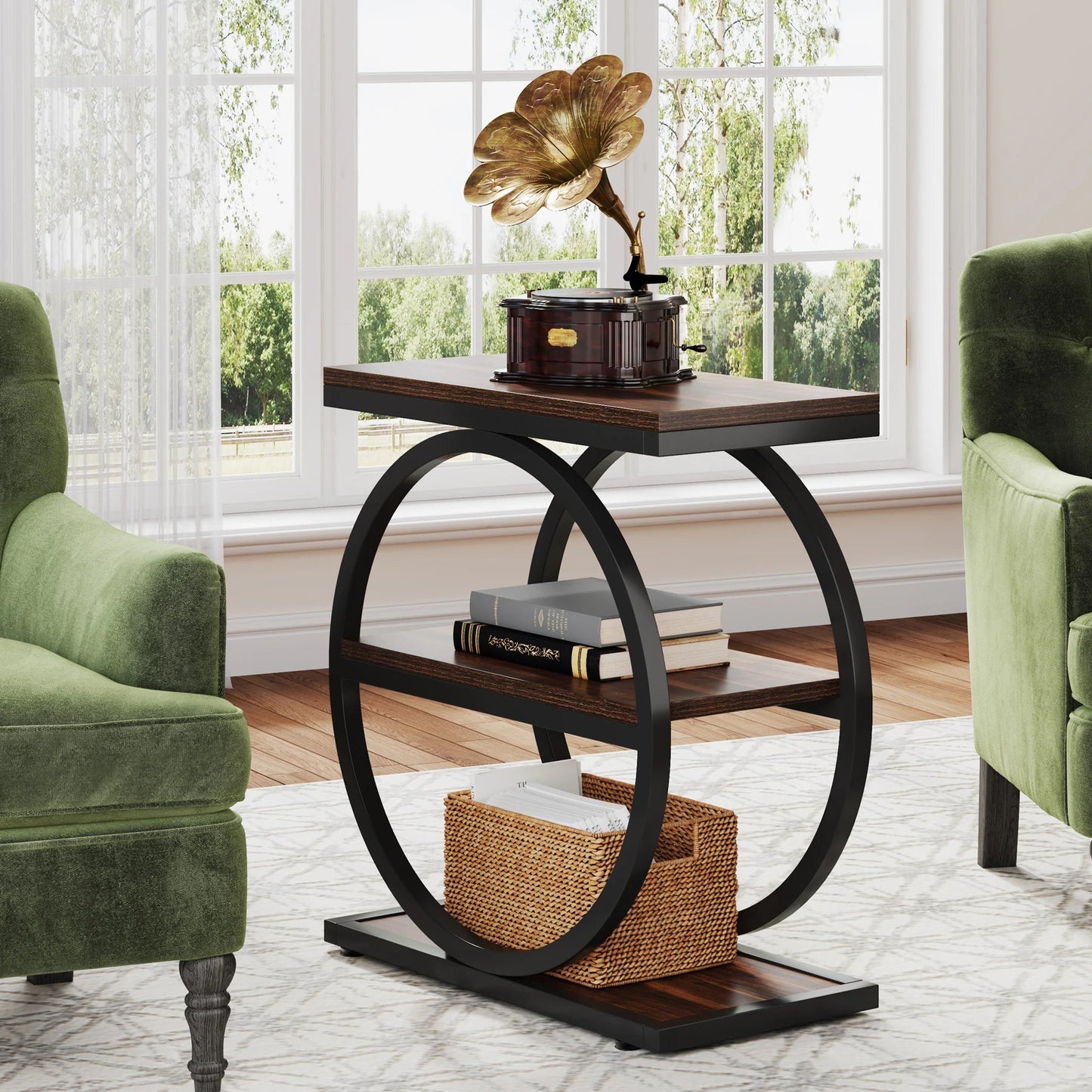 Isyvelra - Industrial Narrow Wooden Side Table with 3 Storage Shelves 1