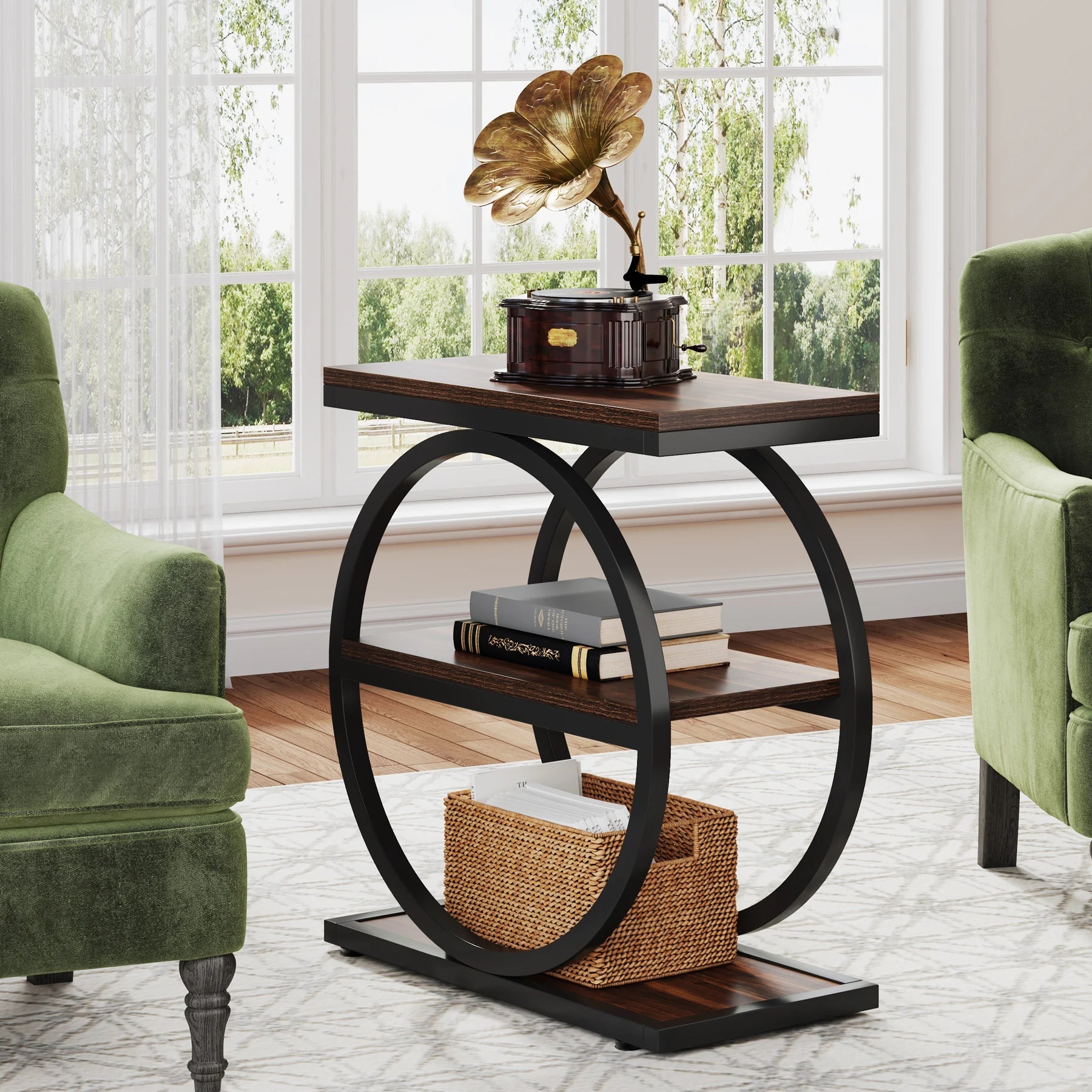 Isyvelra - Industrial Narrow Wooden Side Table with 3 Storage Shelves 1